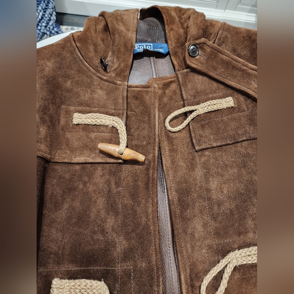 Ralph Lauren polo Vintage Leather Duffle coat hoodie Excellent condition Trench - Picture 2 of 12